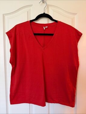 Nordstrom Bright Orangey-Red V-Neck Short Sleeve Tee